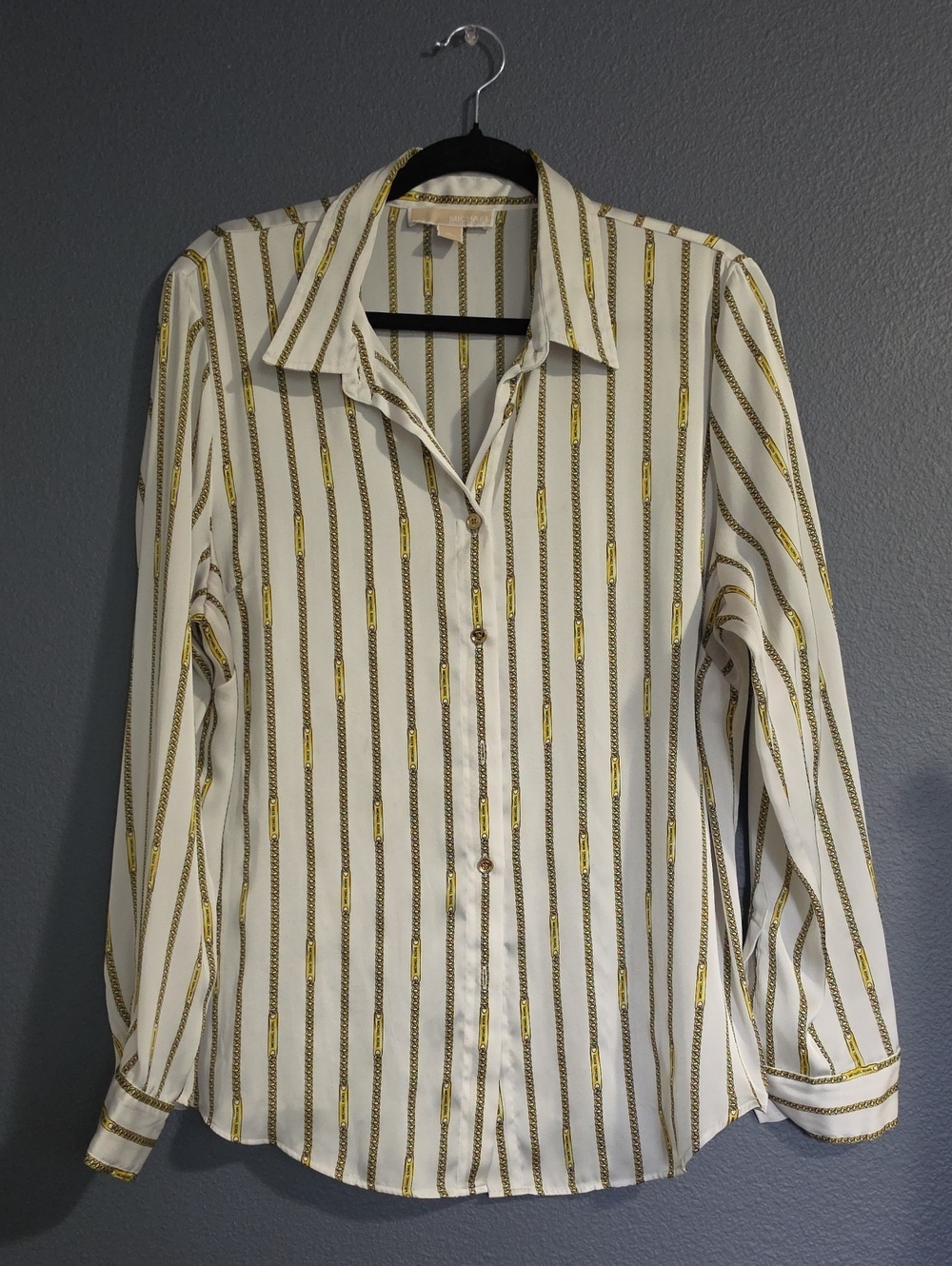 MICHAEL Michael Kors Cream Blouse with Gold Chain-Stripe Print